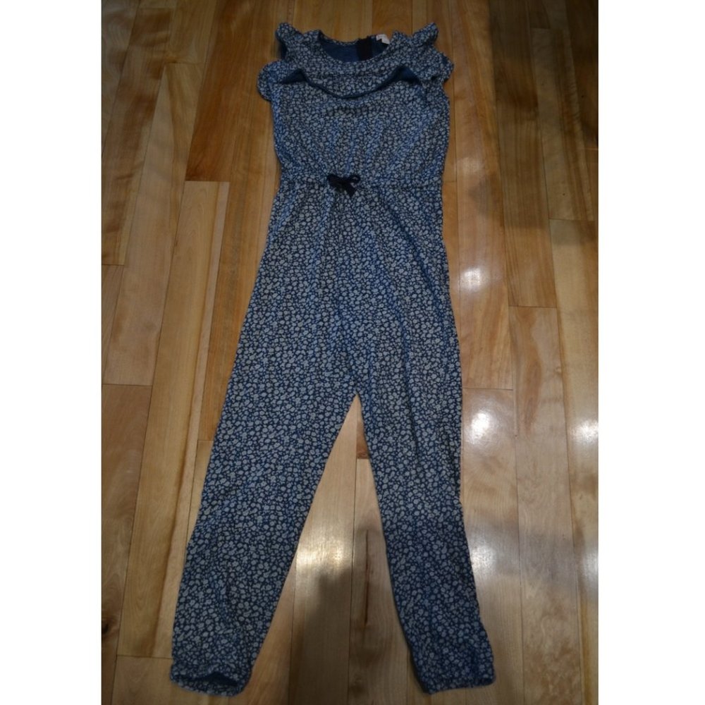 Crewcuts Girls (10) Blue Floral Romper with Ruffle Collar